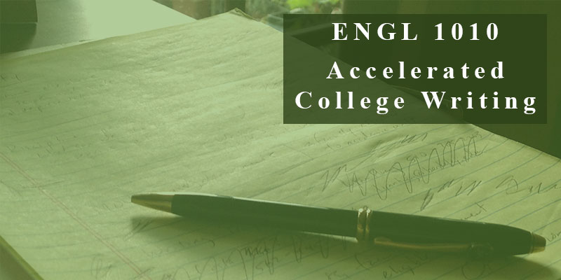 ENGL 1010 Info Banner, pen resting on used notepad