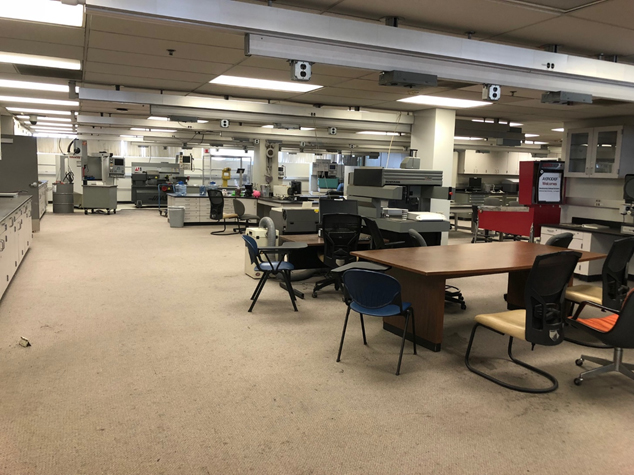 Interior of Automated Manufacturing Lab with empty desks and chairs