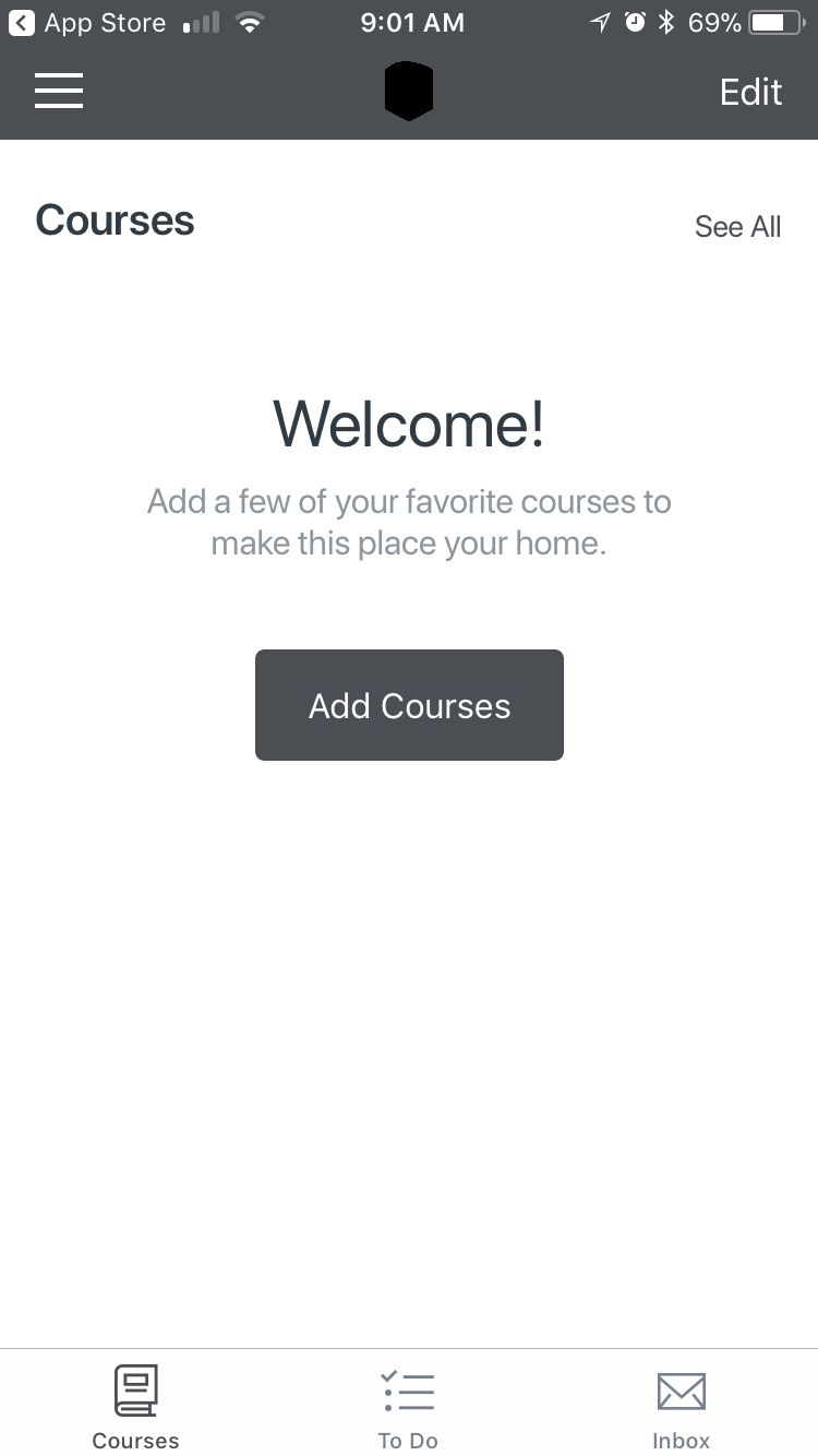 Canvas App Landing Page Asking to set up your classes