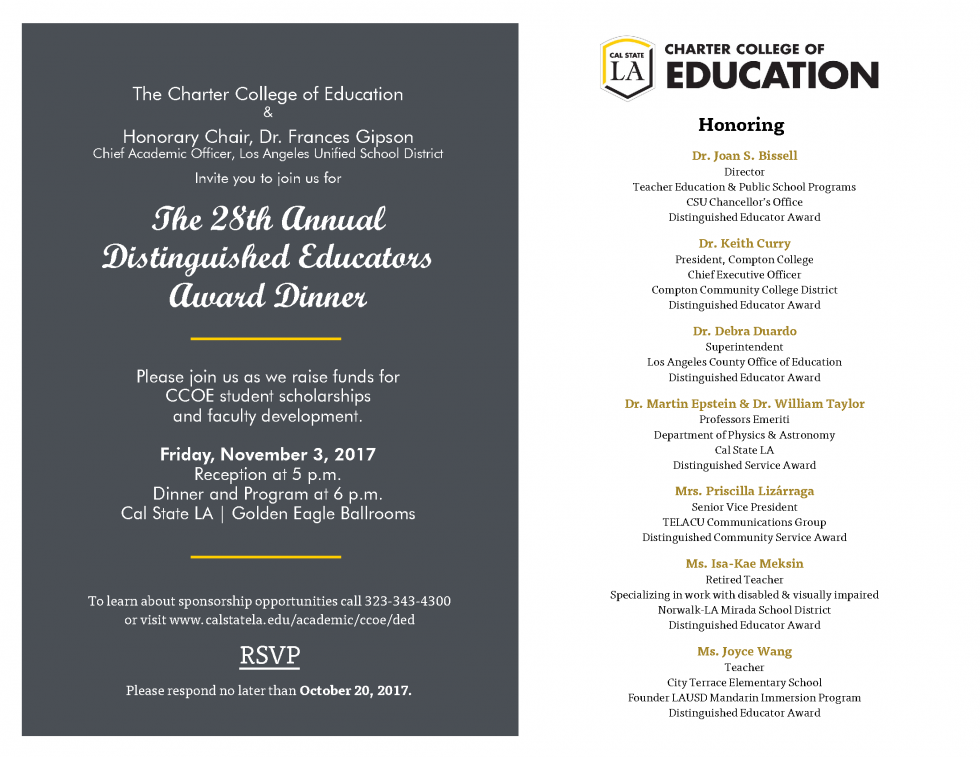 Distinguished Educators Award Dinner Invitation