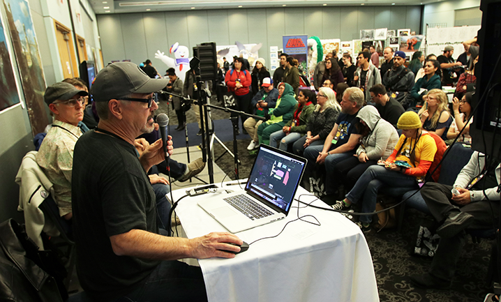 Harry Otto and other production design and art direction team members behind Guardians of the Galaxy: Vol. 2 during a panel at Eagle-Con