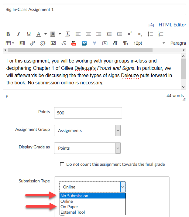 Creating an in-class assignment in Canvas