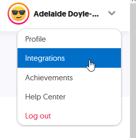 Title: User profile - Description: Click the integrations button from the use profile