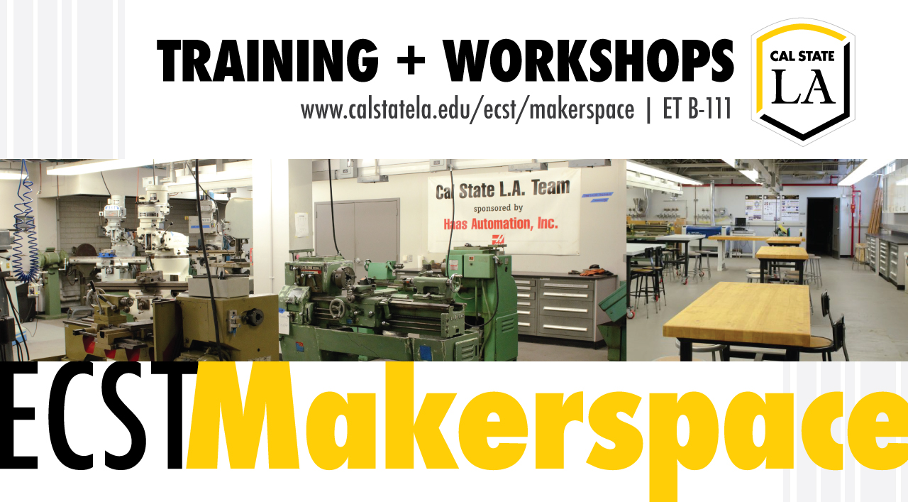 ECST Makerspace training and workshops announcement with photos of machines.