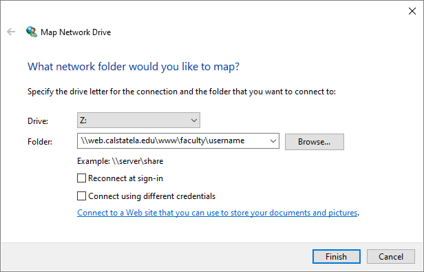 Enter the network path in the Folder field