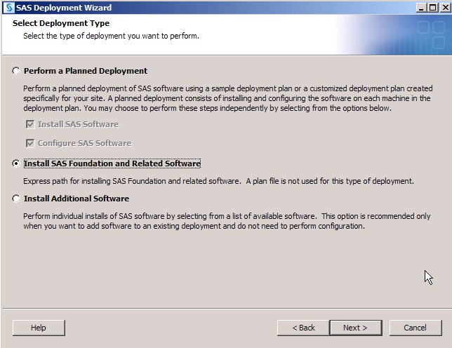 Select Deployment Type Screen of the SAS Deployment Wizard