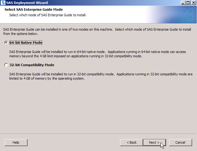 Select SAS Enterprise Guide Mode Screen of the SAS Deployment Wizard