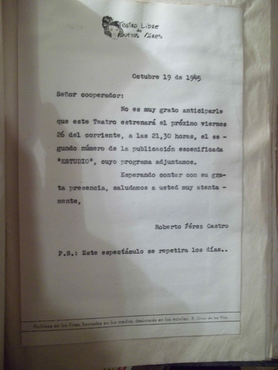 Cartas al cooperador del Teatro Libre de Buenos Aires