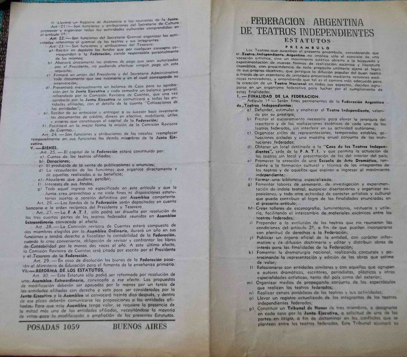 Estatuto de la Federación Argentina de Teatros Independientes 1