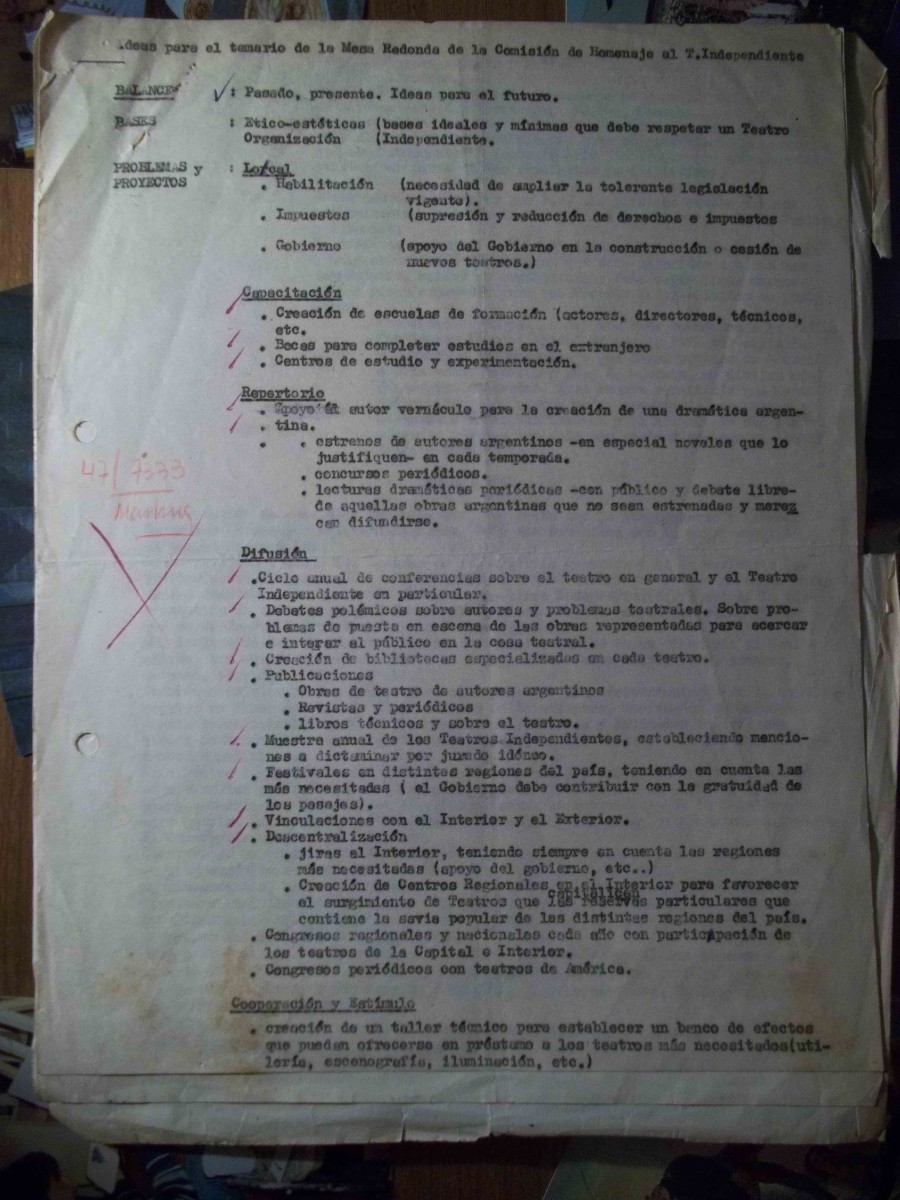 Ideas para el temario de la Mesa Redonda de la Comisión de homenaje al Teatro Independiente 1