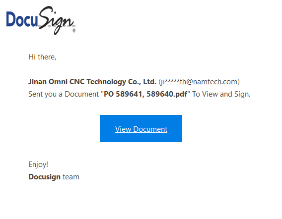 phishing email message pretends to be from DocuSign