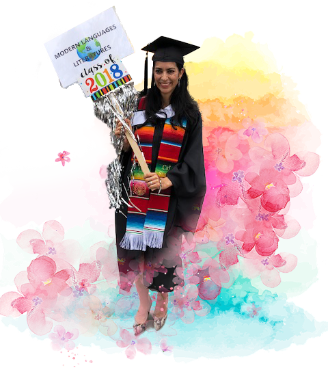 2018 Graduate Student holding sign on Graduation Day