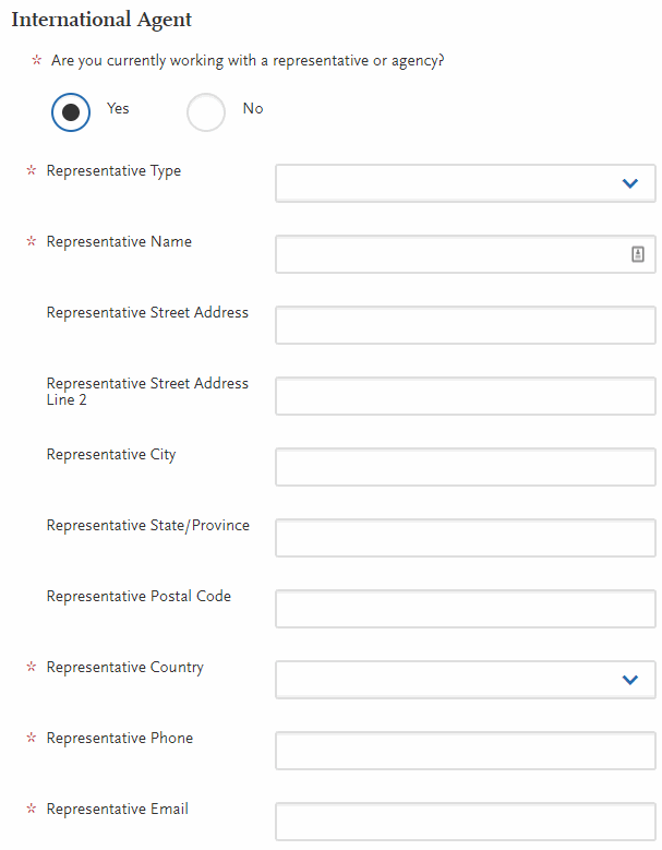 International agent questions on the Cal State Apply application