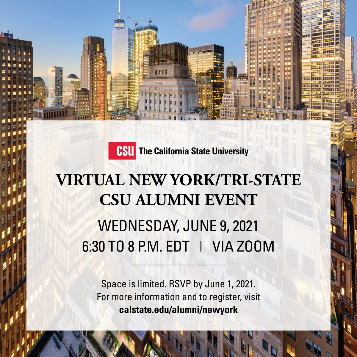New York skyline with white box in foreground with descriptive text.