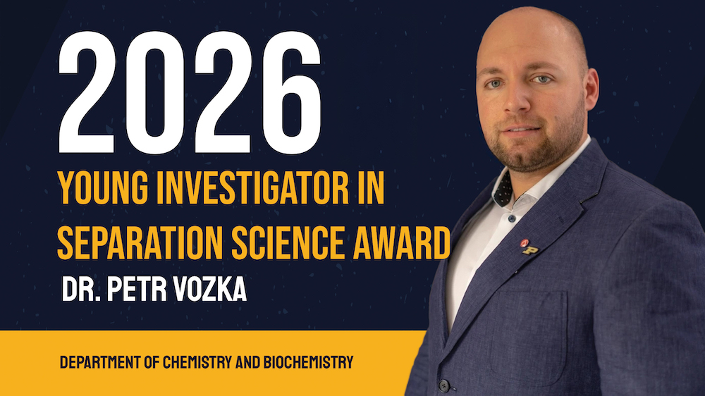 Graphic announcing the 2026 Young Investigator in Separation Science Award, featuring a portrait of Dr. Petr Vozka and identifying him as the award recipient from the Department of Chemistry and Biochemistry.