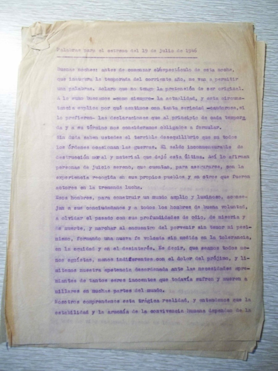 Palabras para el estreno del 19 de julio de 1946 a