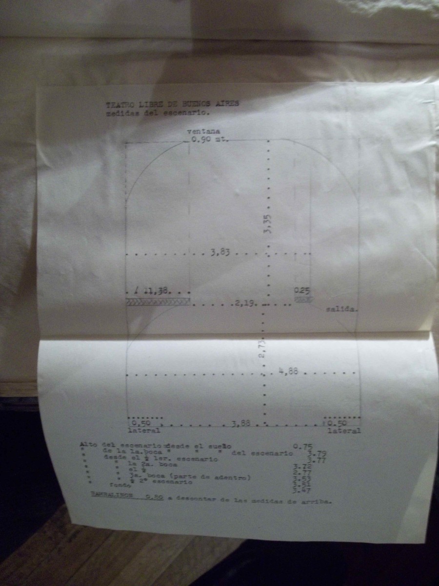 Plano con medidas del escenario del Teatro Libre de Buenos Aires