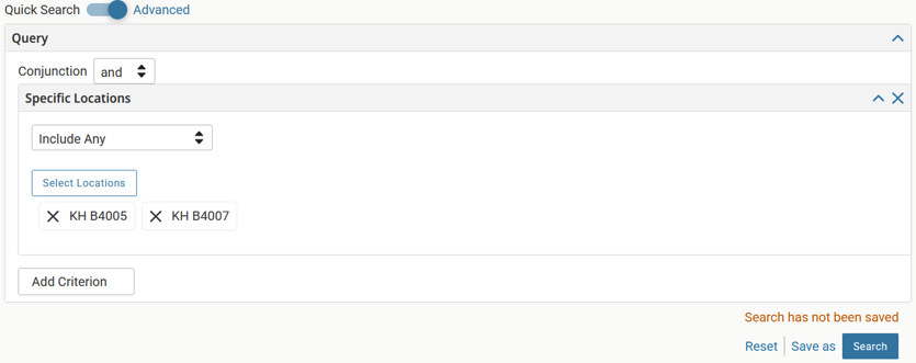 Search Query with Specific Locations settings selected for "KH B4005" and "KH B4007"