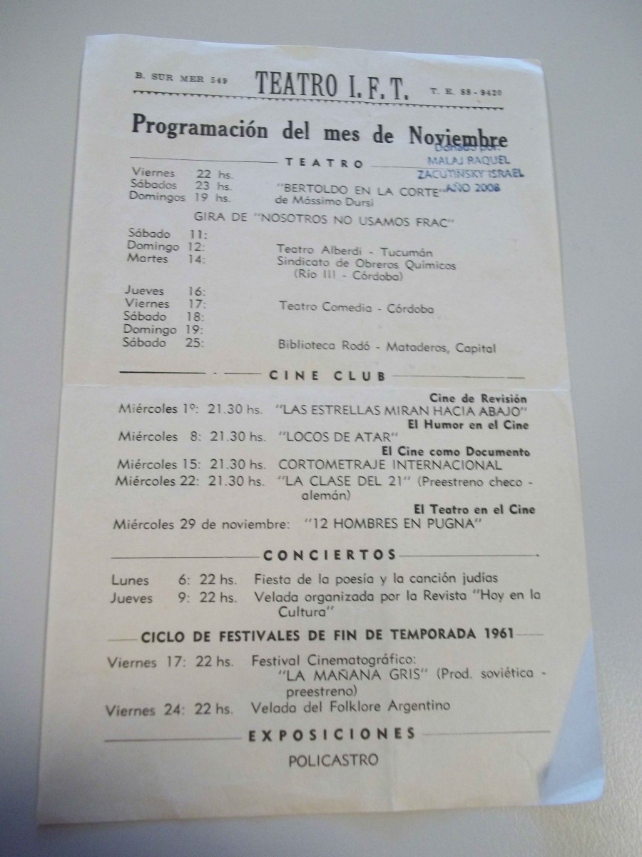 Programación del mes de noviembre de 1961 