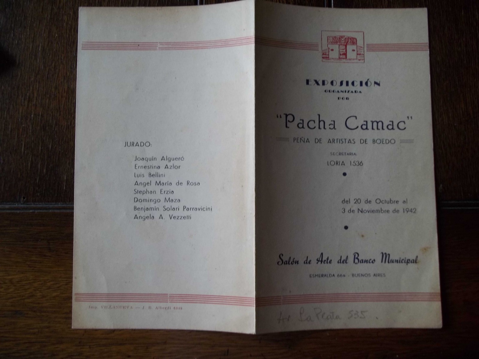 Pacha Camac, Exposición, 3 de noviembre de 1942