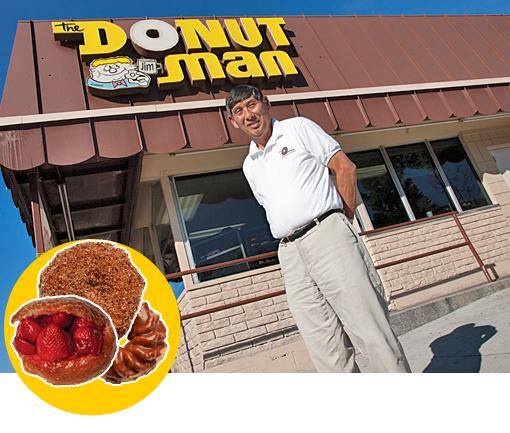 Jim Nakano in front of The Donut Man shop