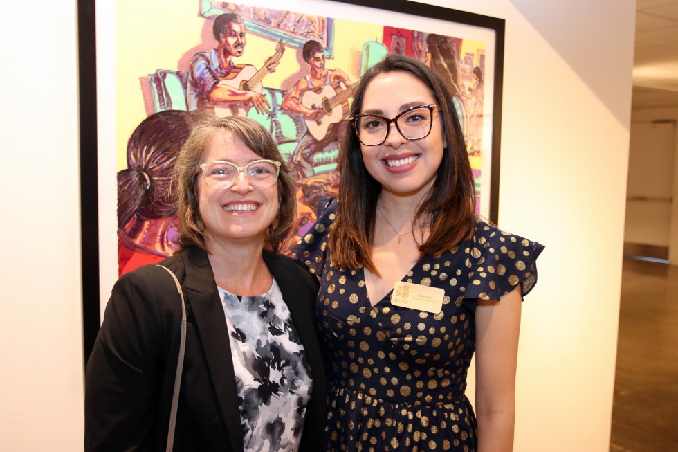 Cal State LA, Arts & Letters Dean Linda Essig and Self Help Graphics & Art Executive Director Betty Avila.