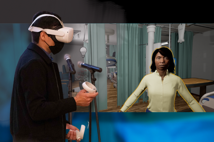 ecst student wears VR presents project