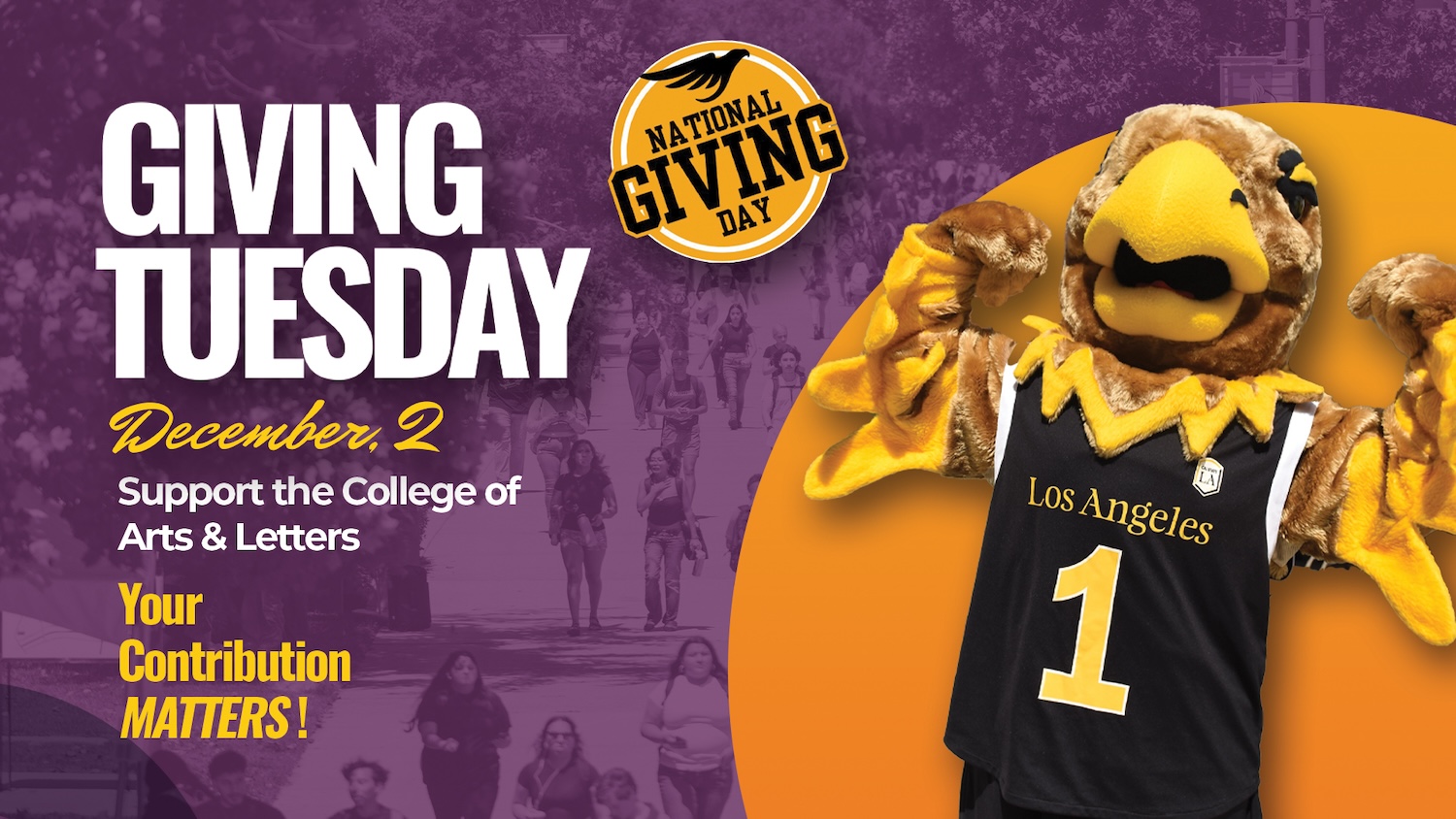Giving Tuesday Graphic featuring the Eddie the Eagle mascot