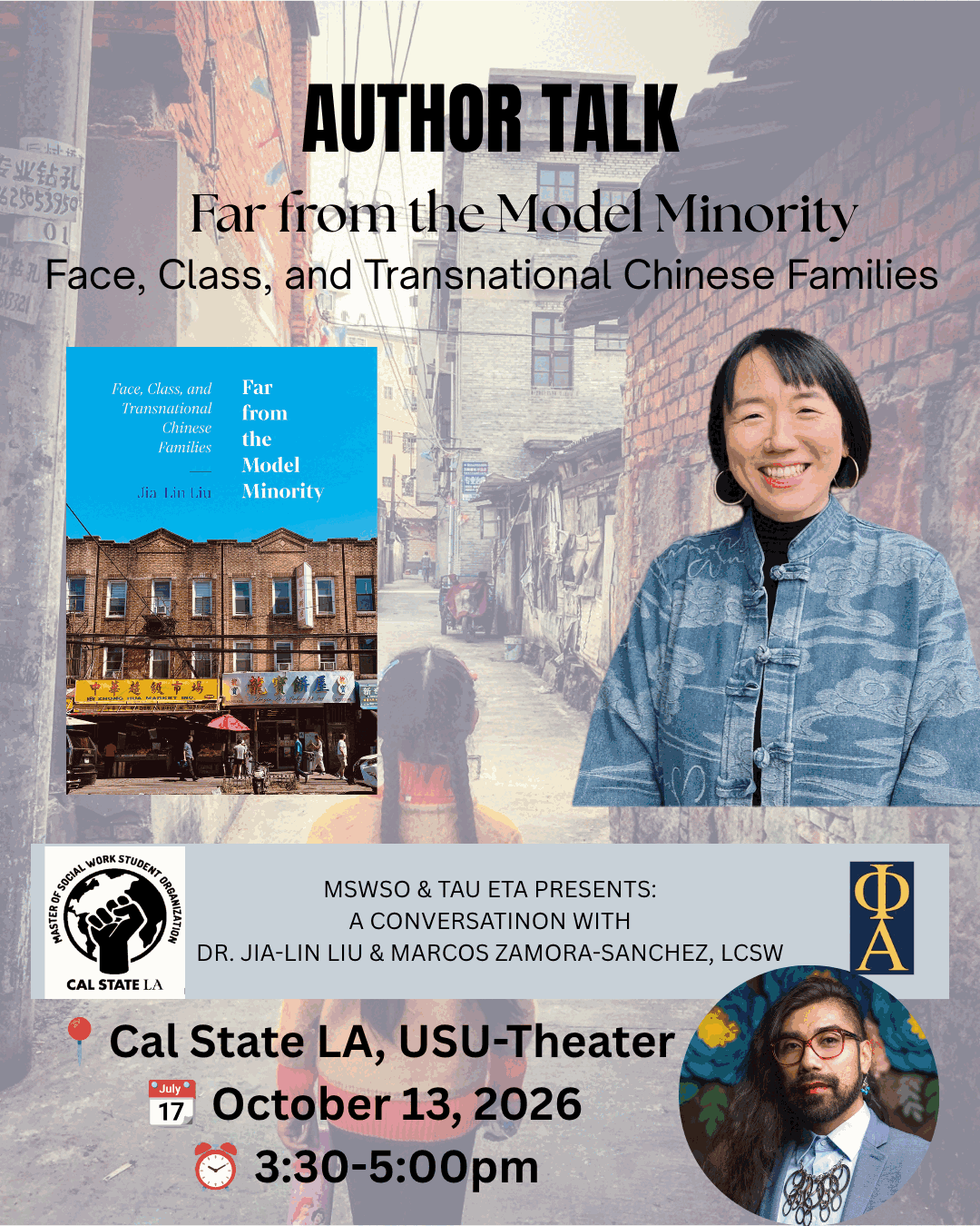 photo flyer announcing Dr. Jia-Lin Liu's Author Talk event