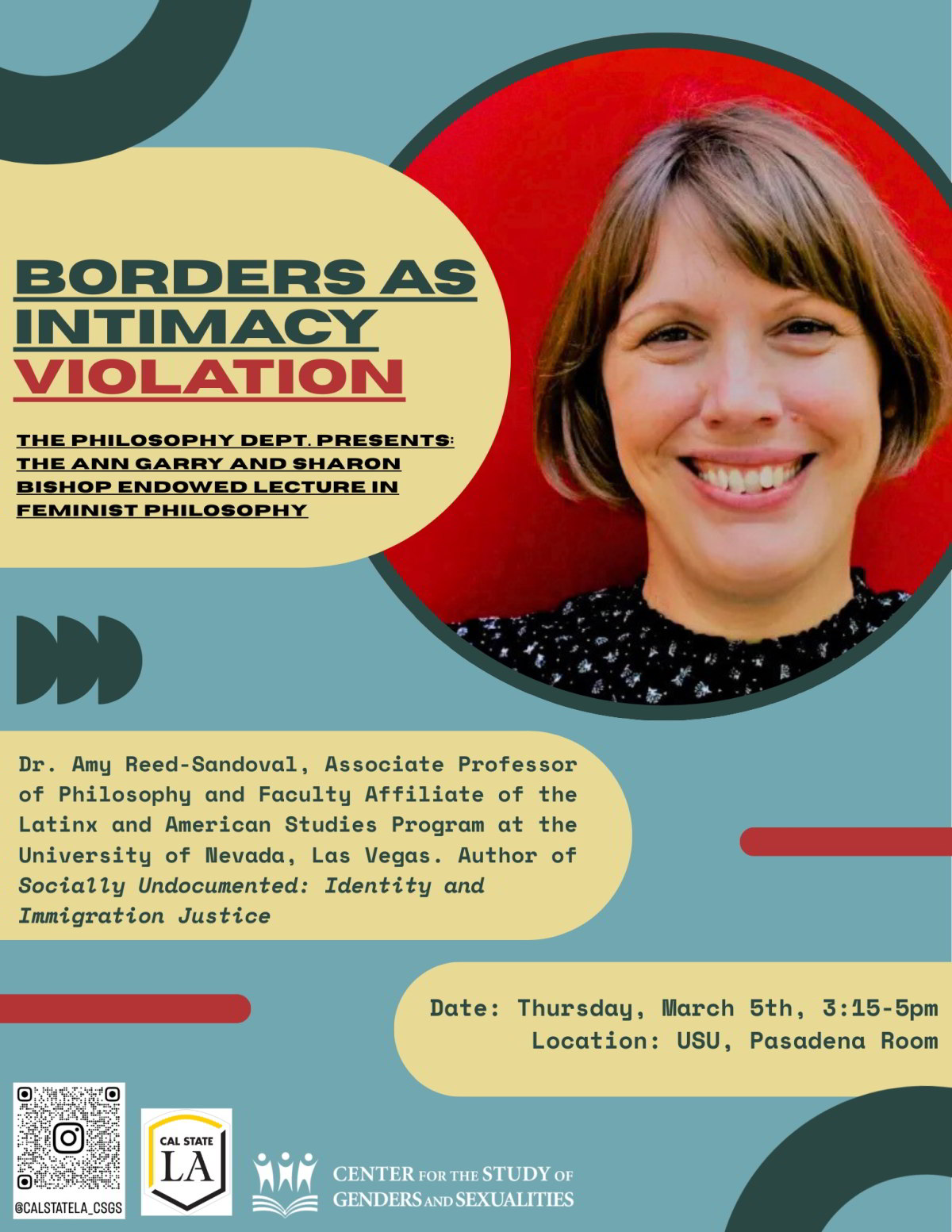 Amy Reed-Sandoval Borders as Intimacy Violation March 5 at 3:15 in USU Pasadena Room