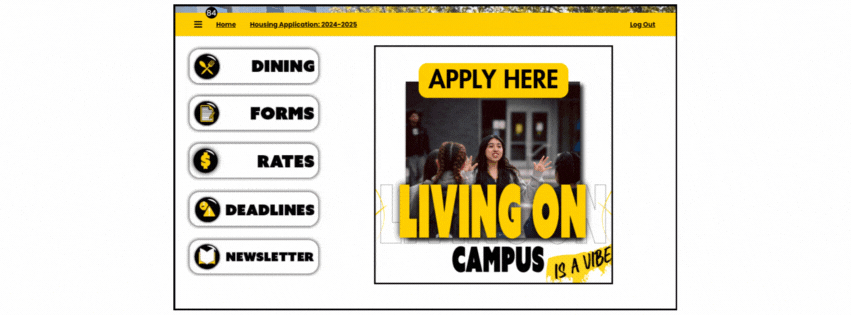 Apply here in Housing Portal circled.