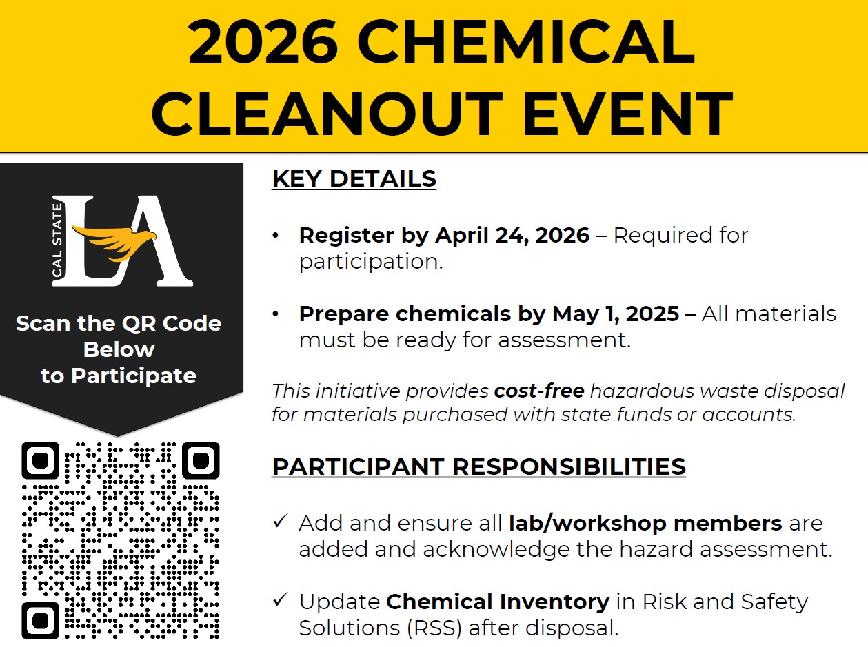 Chemical Cleanout Event Information, sign up by April 24, 2026 to be assessed for pickup by May 1, 2026.