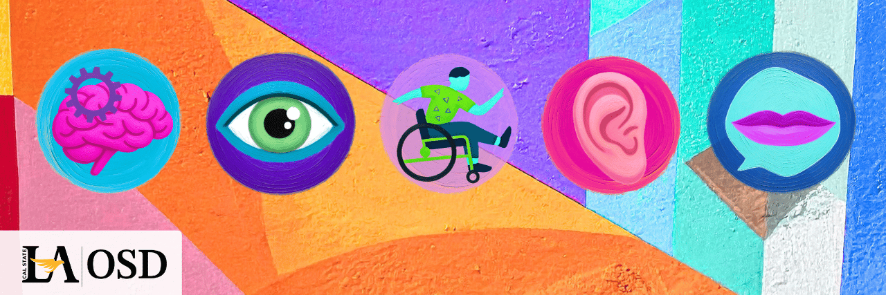 Disability Awareness 2026 banner with the LA OSD logo and colorful icons representing a brain, eye, person in a wheelchair, ear, and mouth.