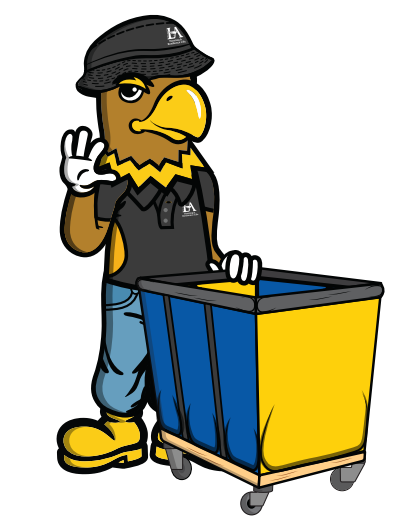 Eddie the Golden Eagle with a moving cart.