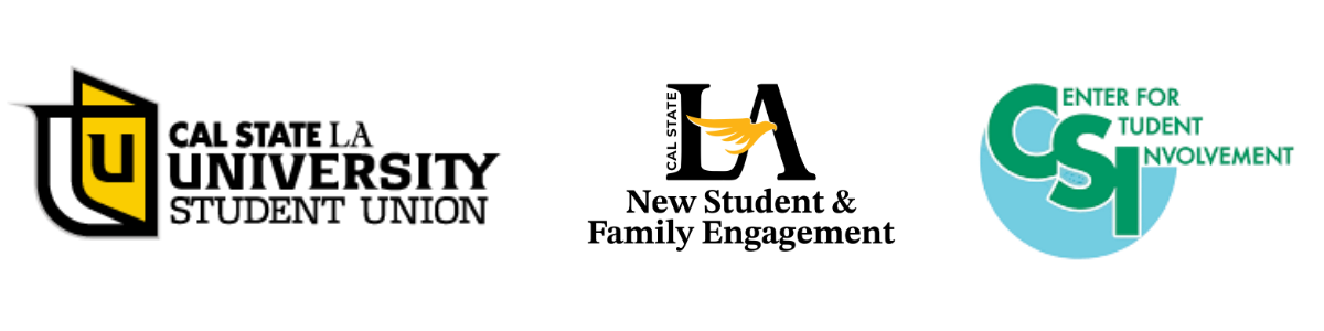 Banner on a black background featuring the University Union logo on the left, a small gold eagle graphic centered, and the Center for Student Involvement (CSI) logo on the right. The CSI logo includes the text "Center for Student Involvement."