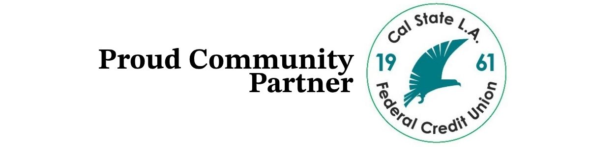 Proud Community Partner banner featuring the Cal State L.A. Federal Credit Union logo, established in 1961.