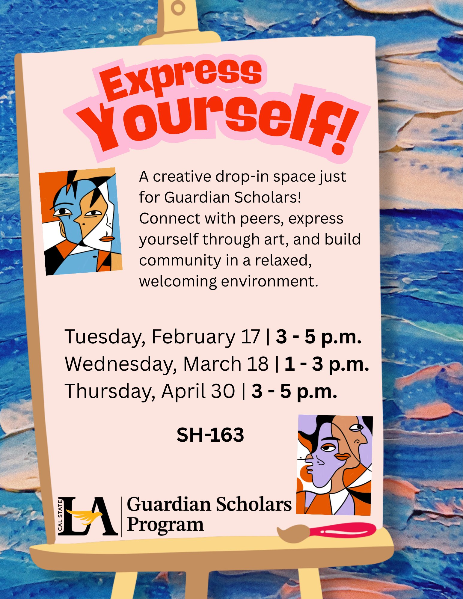 A photo of an art easel with dates of and times of a workshop  