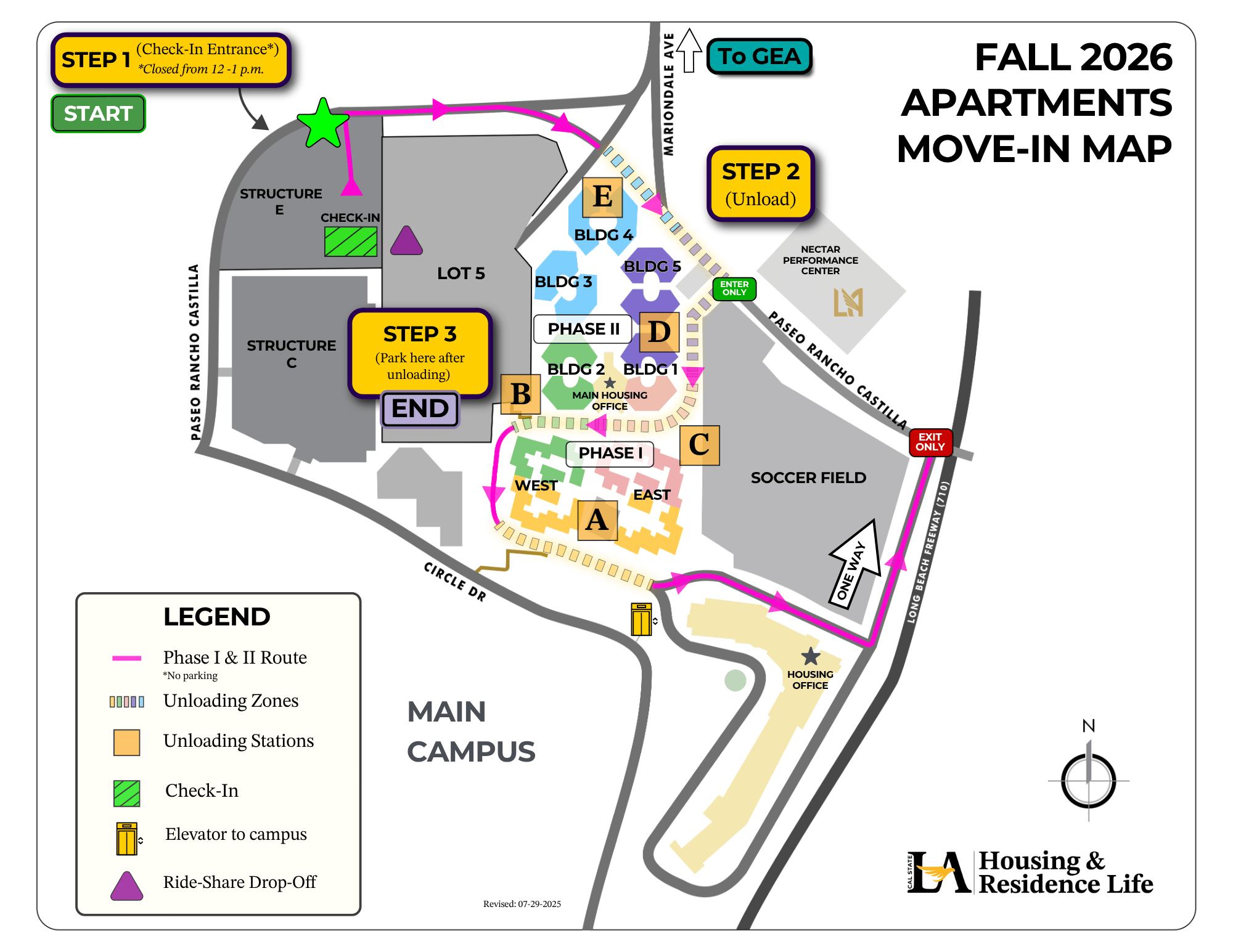 Fall 2026 Apartments Move-In Map. Cal State LA Housing and Residence Life.