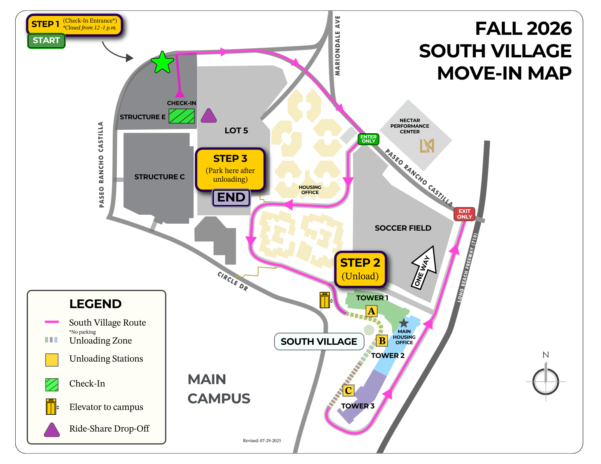 Fall 2026 South Village Move-In Map. Cal State LA Housing and Residence Life.
