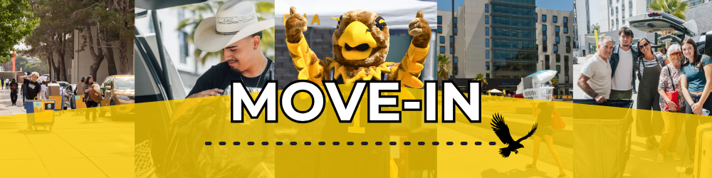 Series of students and families moving into Housing. Move-In.