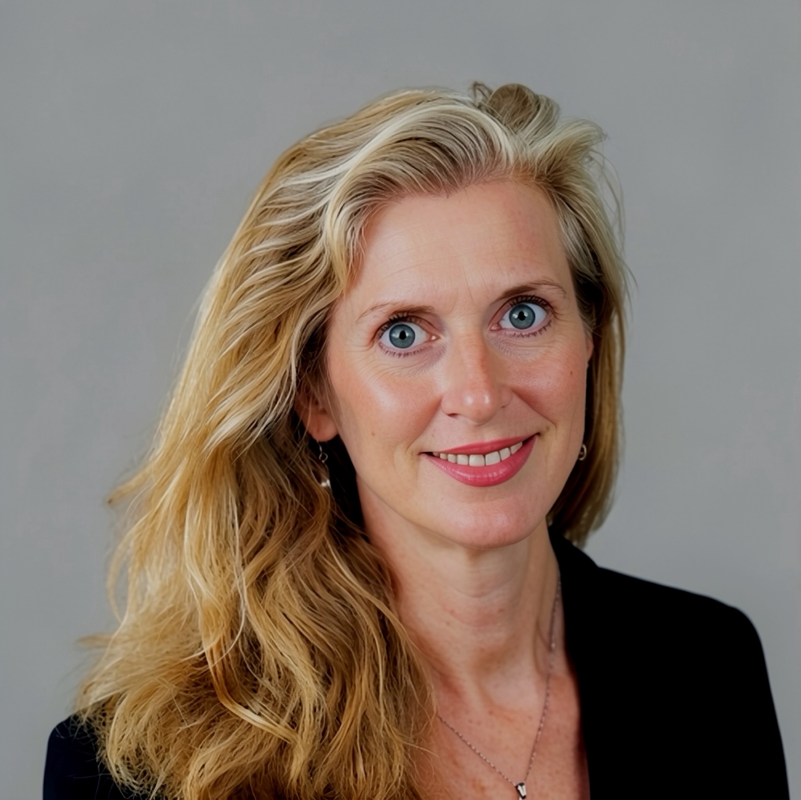 Katherine Weiss, associate dean of the College of Arts and Letters at Cal State LA, smiles for a headshot wearing a black blazer against a gray background.