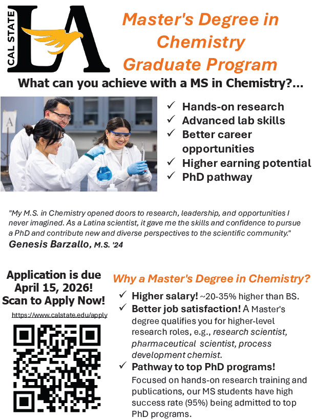 Master's Degree in Chemistry Recruitment Flyer. Additional information to follow in caption. 