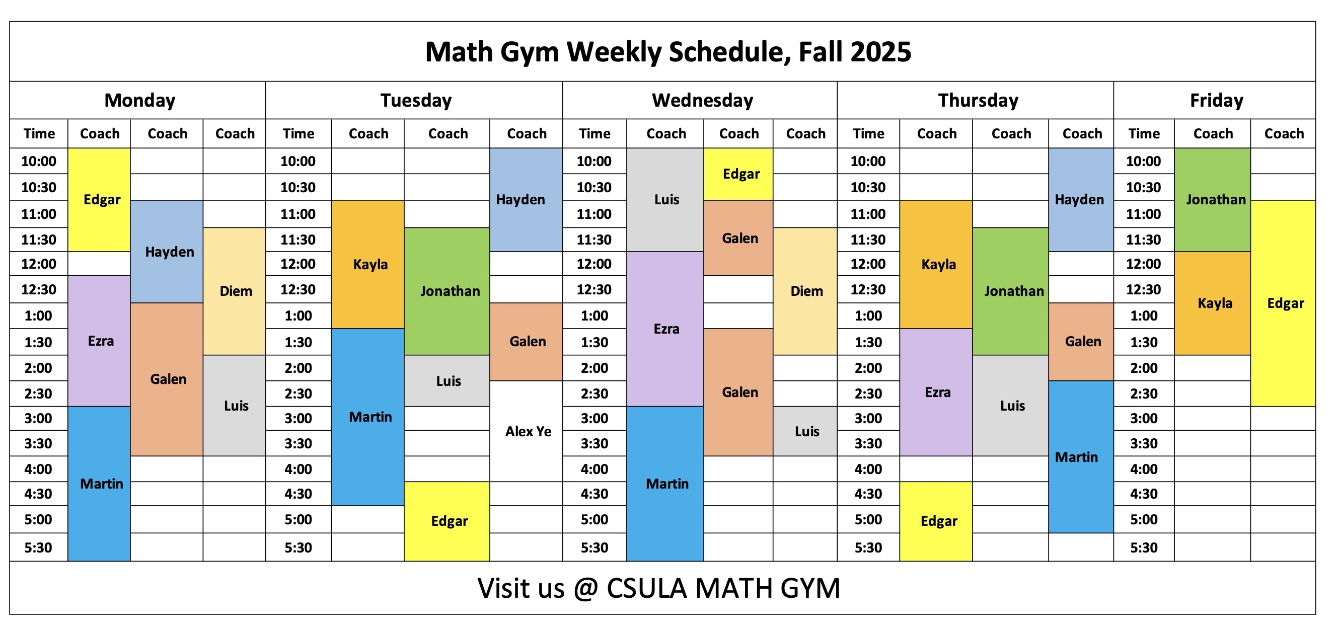 Math Gym Schedule F25