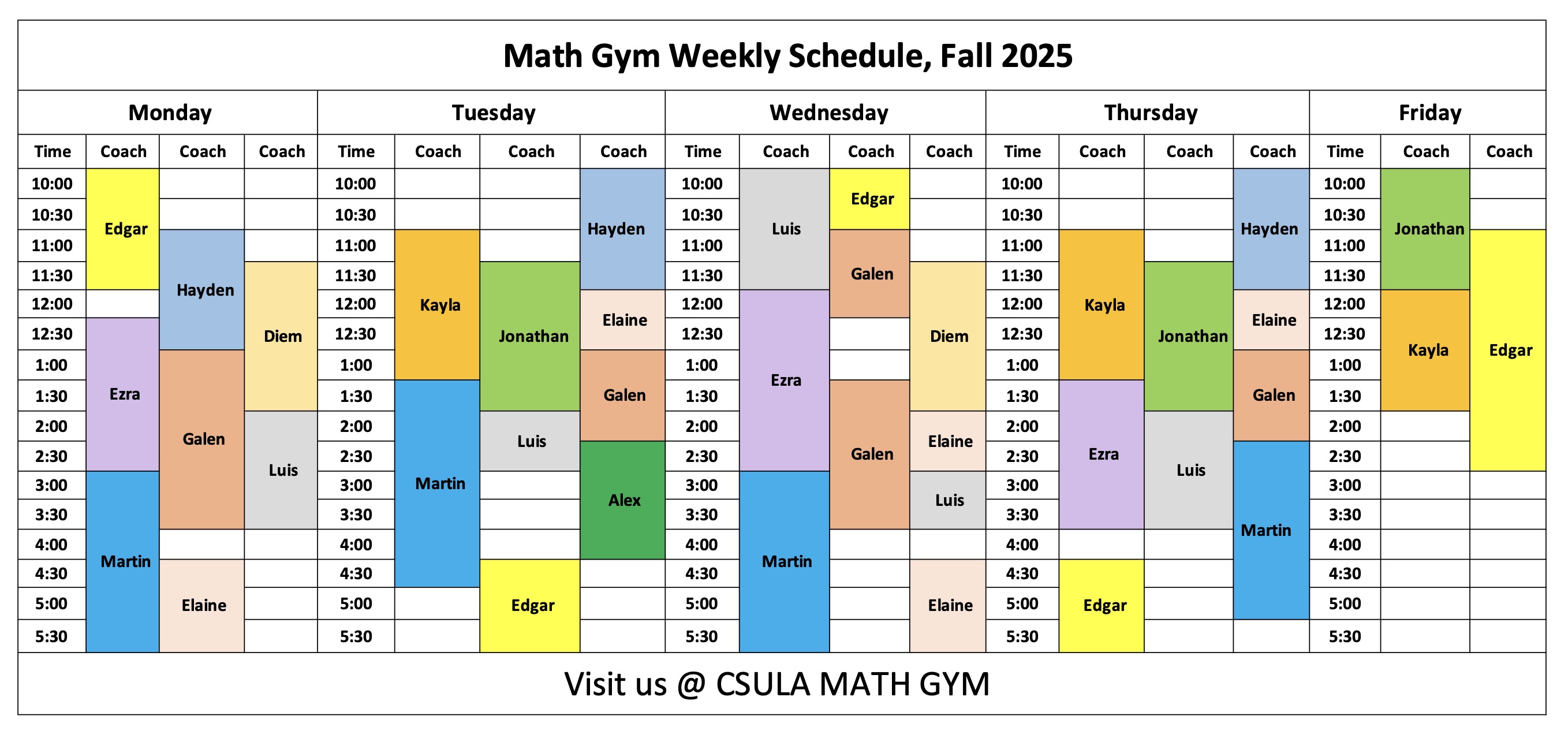 Math Gym Schedule F25