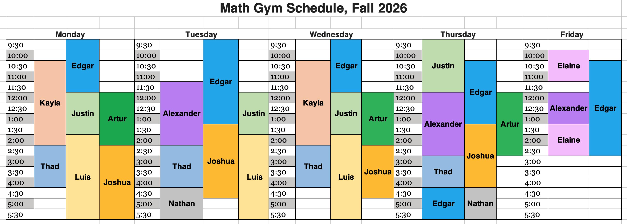 Math Gym Schedule F26