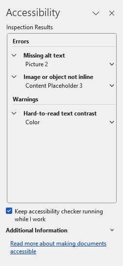 Accessibility Checker Pane