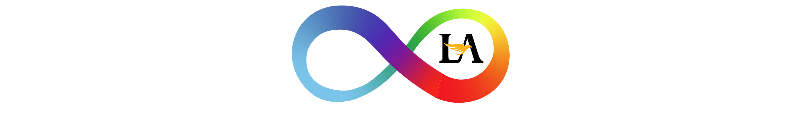 Rainbow infinity symbol; symbol for the neurodivergent community, with Cal State Los Angeles Logo embedded in the second loop.