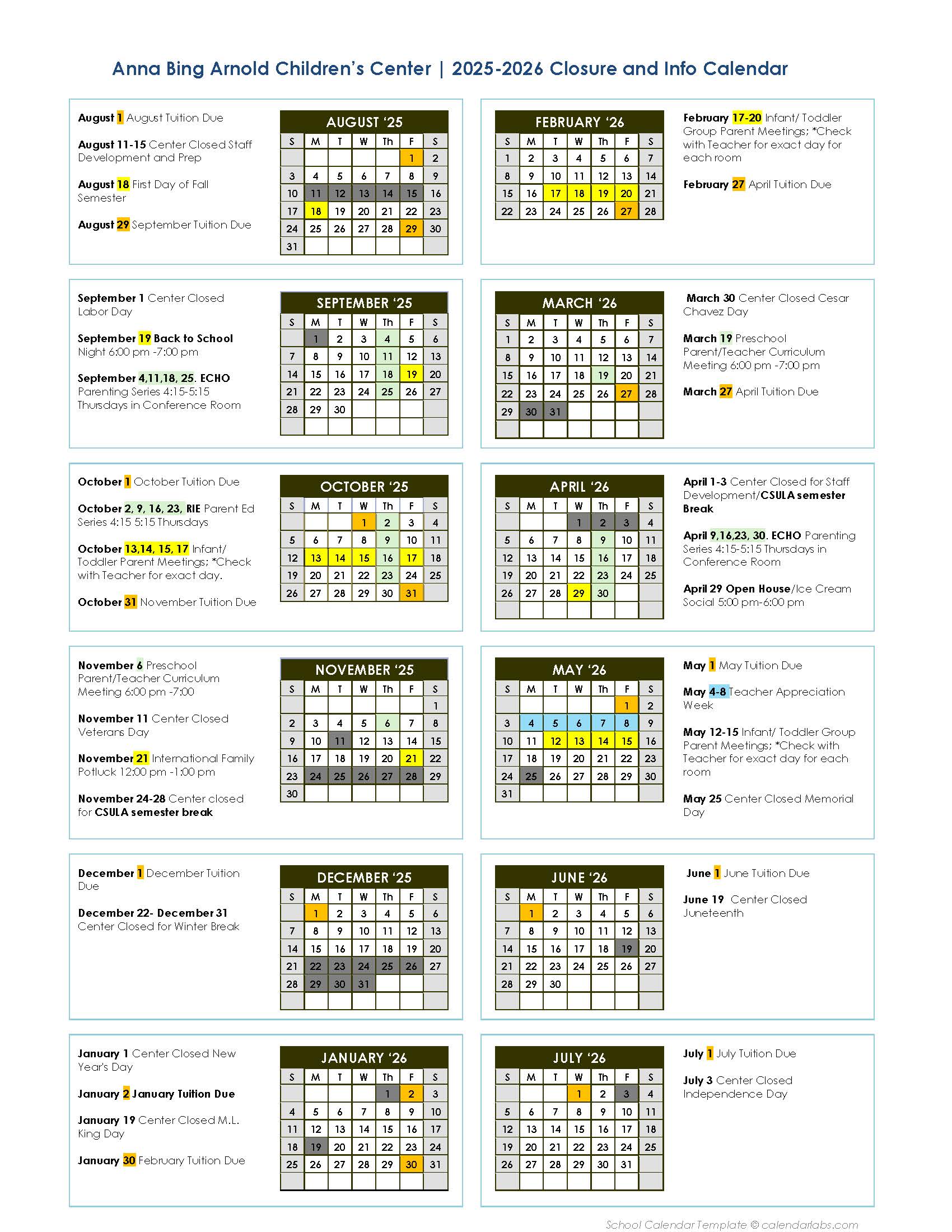 Calendar for 25/26 