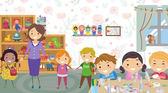 cartoon of children at daycare