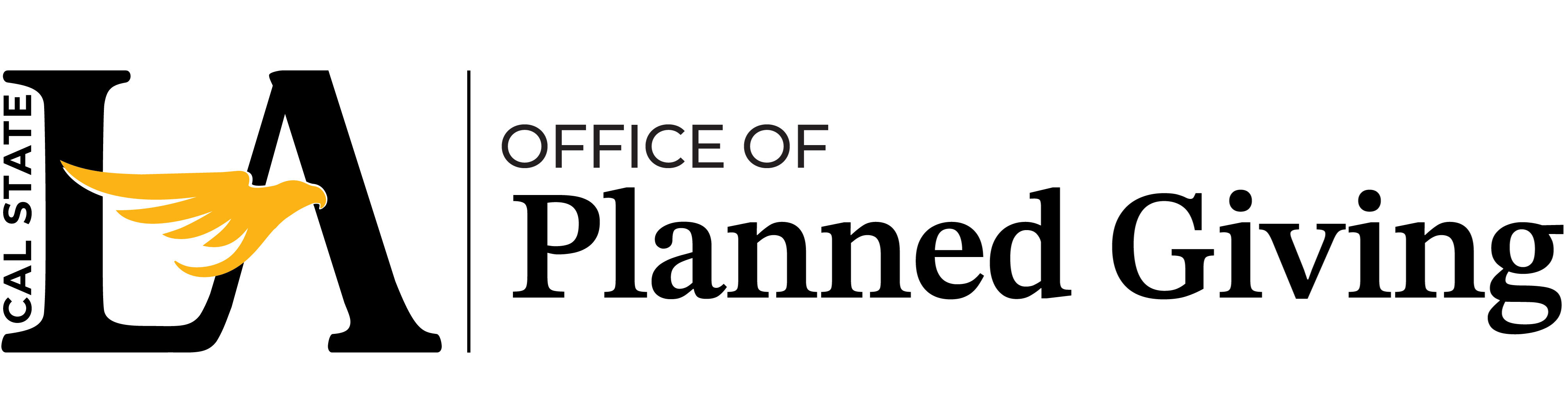 Cal State LA Office of Planned Giving logo, featuring the black “LA” university mark with a gold eagle graphic and the words “Office of Planned Giving.”